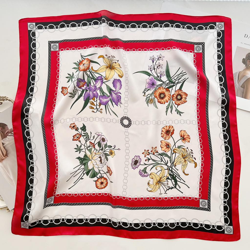 Small Fresh Literary Flowers Age-Reducing Simulation Silk Scarves Spring And Summer Women Go Out Windproof Neck Scarf