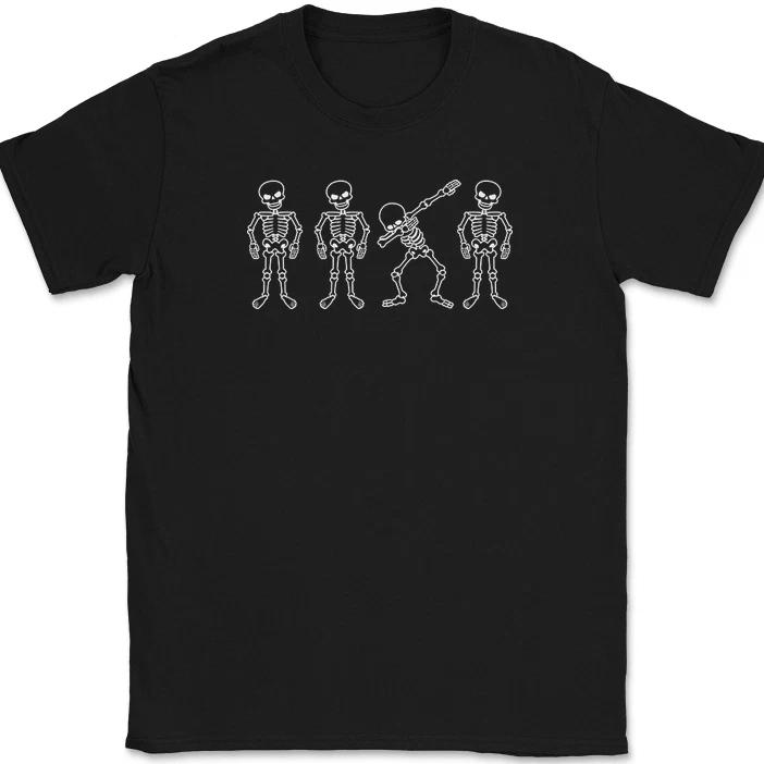 Dabbing Skeleton Line T-Shirt Funny Halloween Fall Skull Witch Spooky Tee