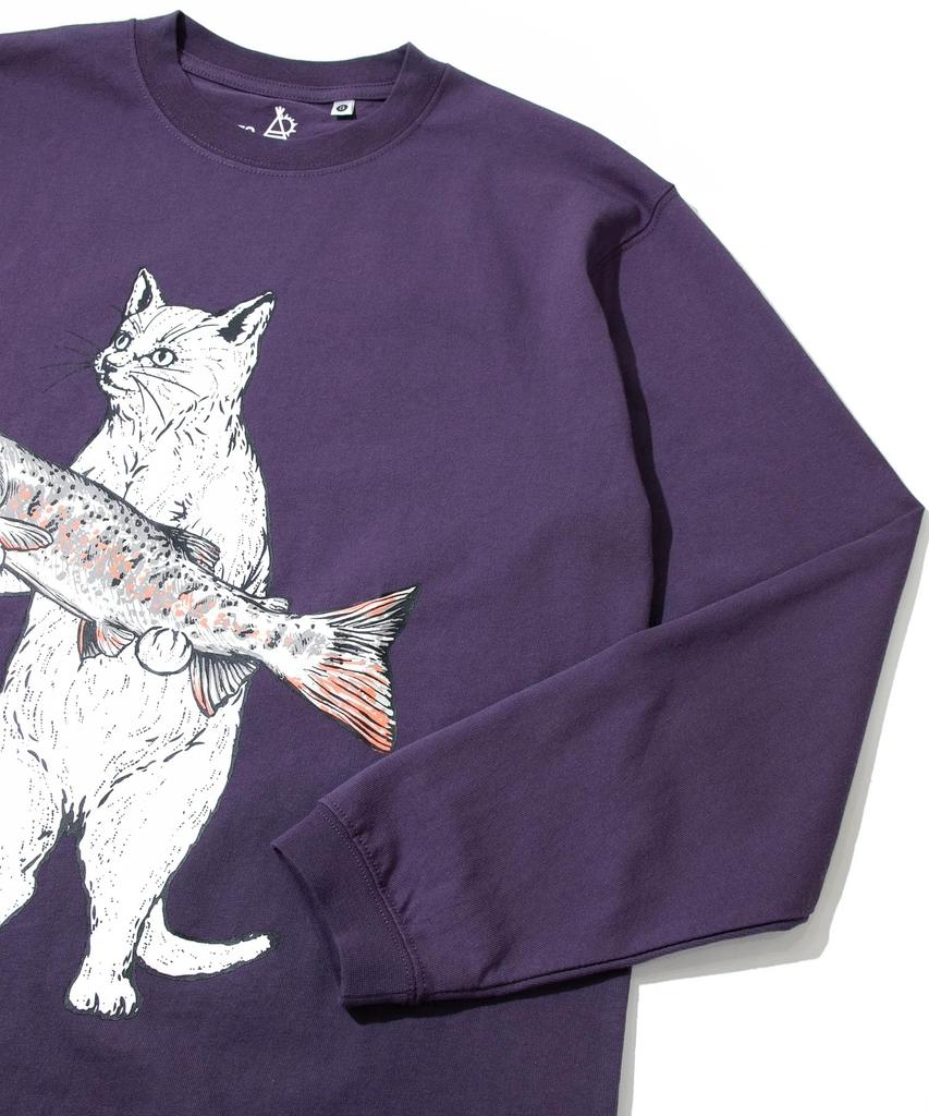 [go slow caravan] 341902 USA/C Iwana Cat Print Long Sleeve T-Shirt, Violet, Medium