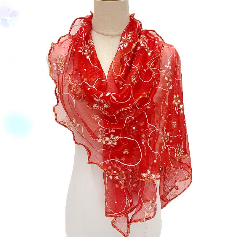 Lace Scarf Women Lightweight Hijab Elegant 2024 Print Silk Neckerchief Shawl Wraps Headband Handle Hair Accessories Bandana