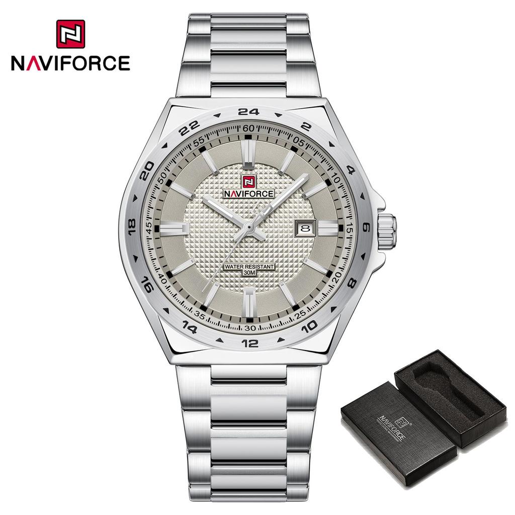 Naviforce Original Quartz Watch for Men Calendar Stainless Steel Strap Luminous Pointer Round Case Waterproof Men Watch NF9266