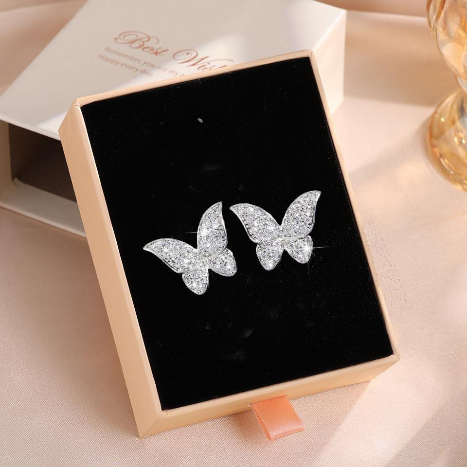 ZAKOL Shiny Micropaved Zirconia Butterfly Stud Earrings for Women Luxury Engagement Wedding Zircon Gifts With Gift Box