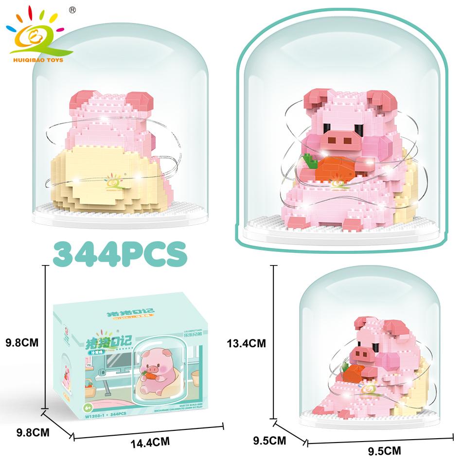 Non-Toxic Mini Cute Pig Micro Building Blocks 3D Diamond Model Animals Bricks Diy City Construction Toys For Children Kids Gift