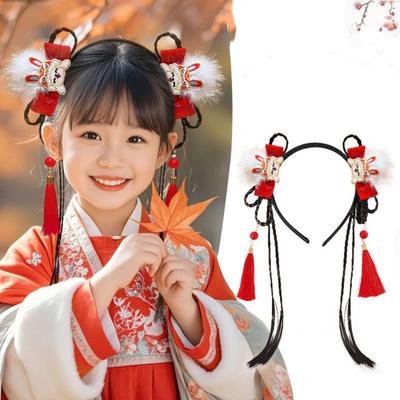 Tassel Hanfu Headwear Flower Bow Princess Hairband Simple Children Wig Headband  Girls