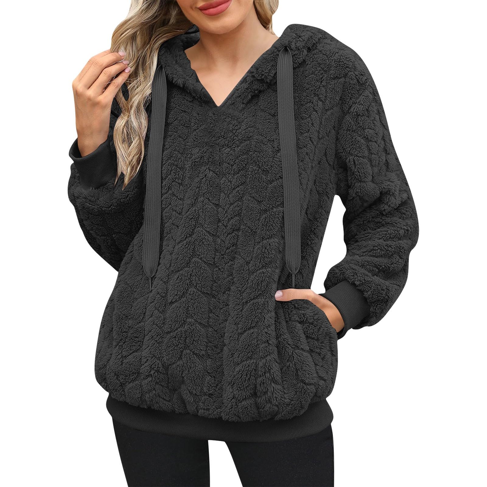 

Girls Solid Color Plush Long Sleeved Hooded Casual Fashion Top Sweatshirt XL чёрный