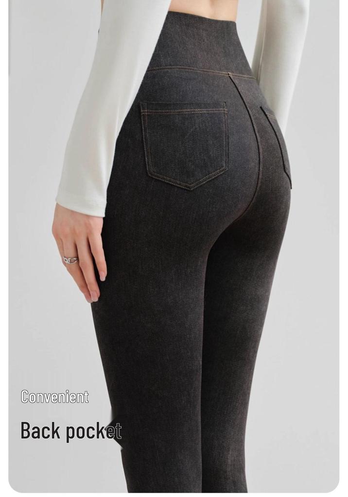 Women's Slim Fit Cashmere Silk Fleece-Lined Winter Pants with Pockets
