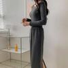 New Arrivals Open Run Slim Long Sleeve Round Neck T shirT And bAnding skirT seT
