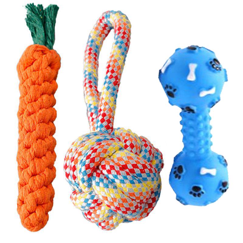 Durable Dog Flying Disc, Ball, Rope, and Carrot Teething Toy Set for Puppies.