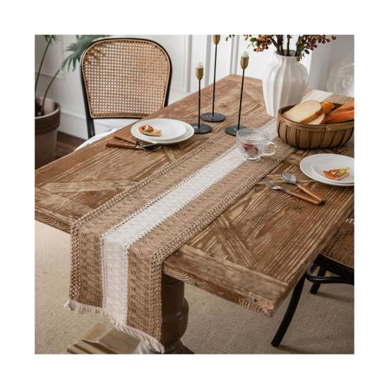 Cotton Linen Table Runner Tassel Table Flag Reusable Holiday Table Decor for Restaurant Dining