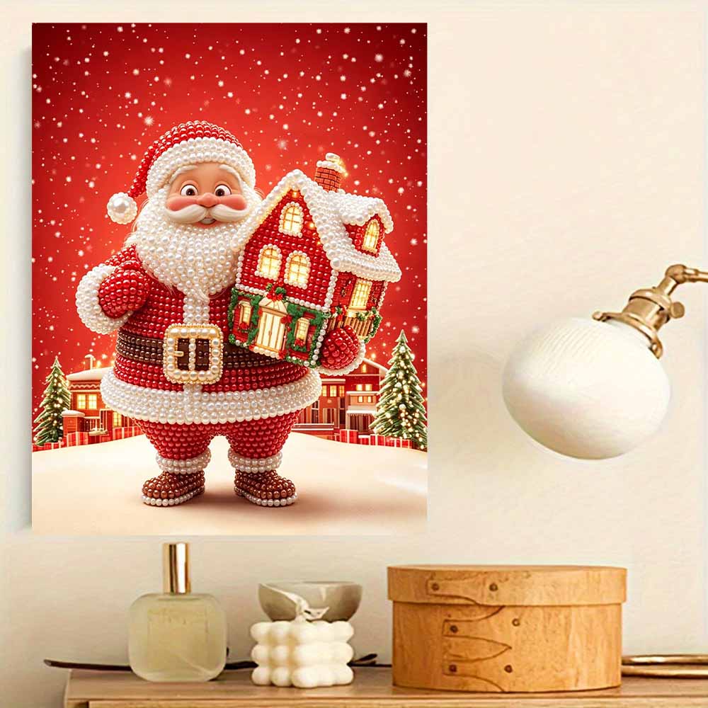 DIY Frameless Pearl Painting Kit Festive Santa Claus Easy Bead Art Canvas Beginner Friendly Relaxing Craft for Adults