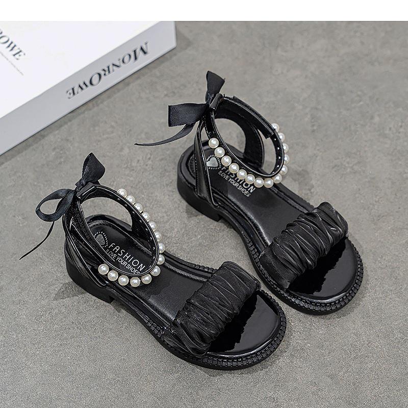 Girls  2026 Anti-slip Roman Sandals - Stylish Summer Soft Sole Princess Shoes for Big Kids 29 чёрный