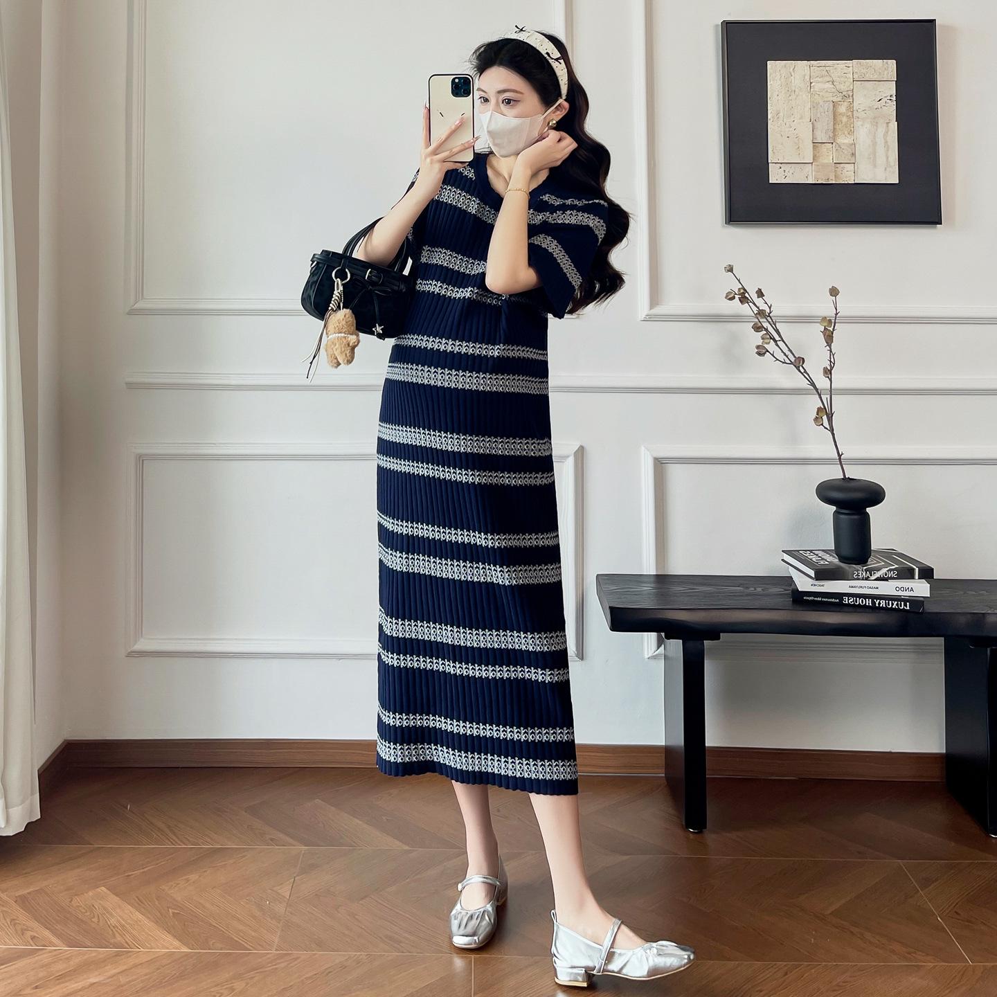 Summer 2026 Striped Knit Maternity Dress: Stylish, Versatile, Trendy Nursing Wear for Moms L