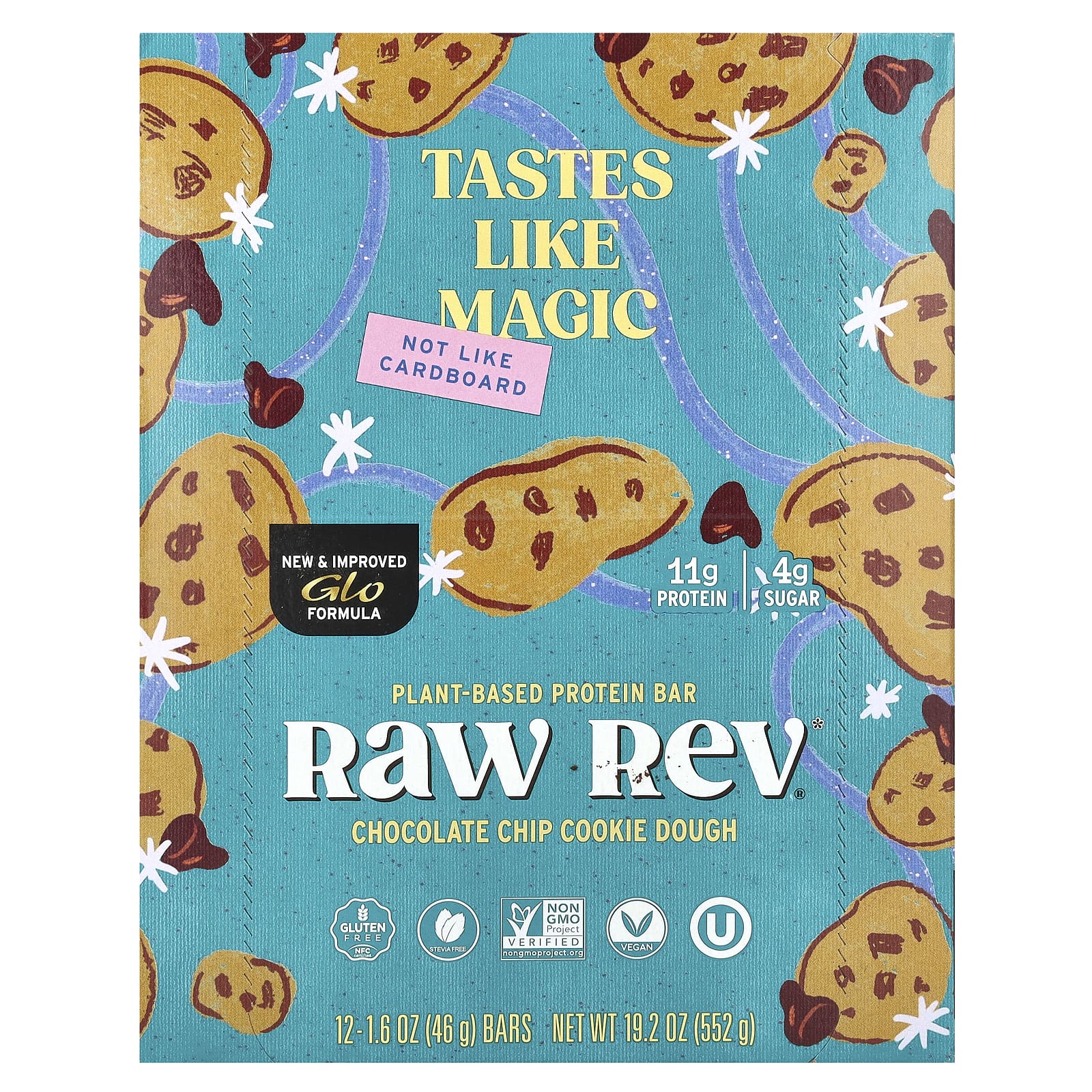 

Raw Rev, Glo, Chocolate Chip Cookie Dough, 12 Count, 1.6 oz (46 g) Each