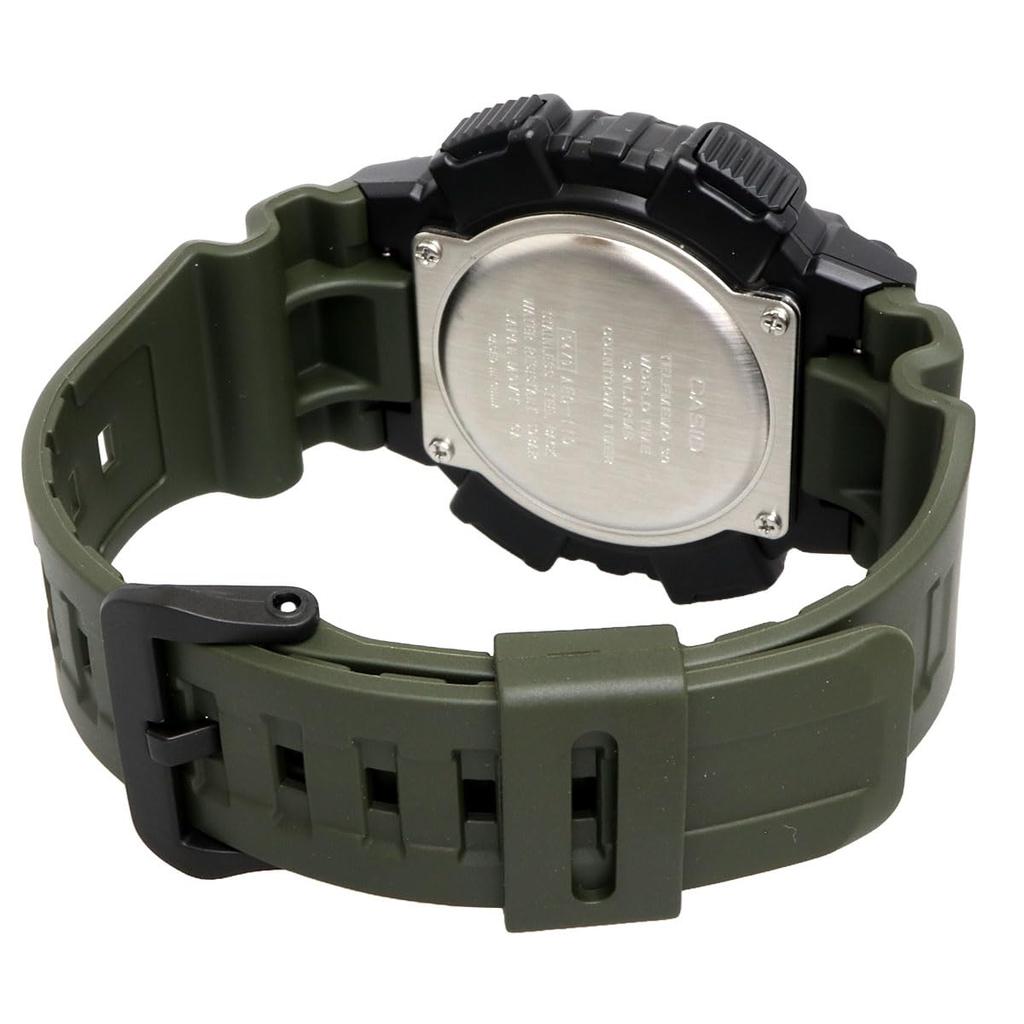 Casio AEQ-110W-3AV Men's World Time Analog-Digi Quartz Watch with Black Inverted LCD and Military Green Display (Imported)
