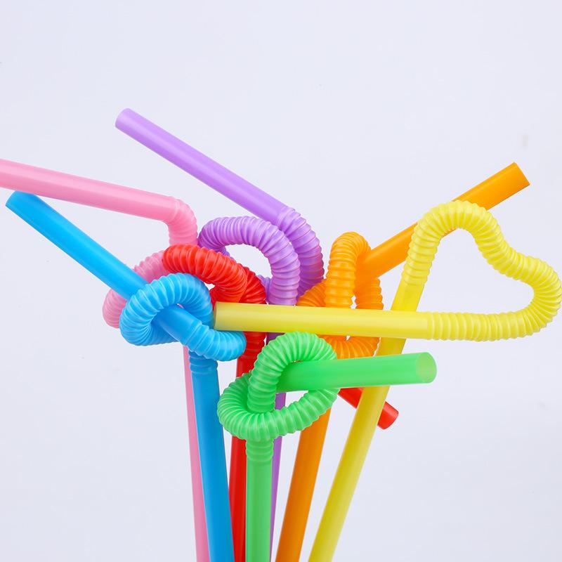 100Pcs Drinking Plastic Curved DIY Shaped Disposable Straws Colorful Artistic Long Flexible Party Supplies Kitchen Accessories