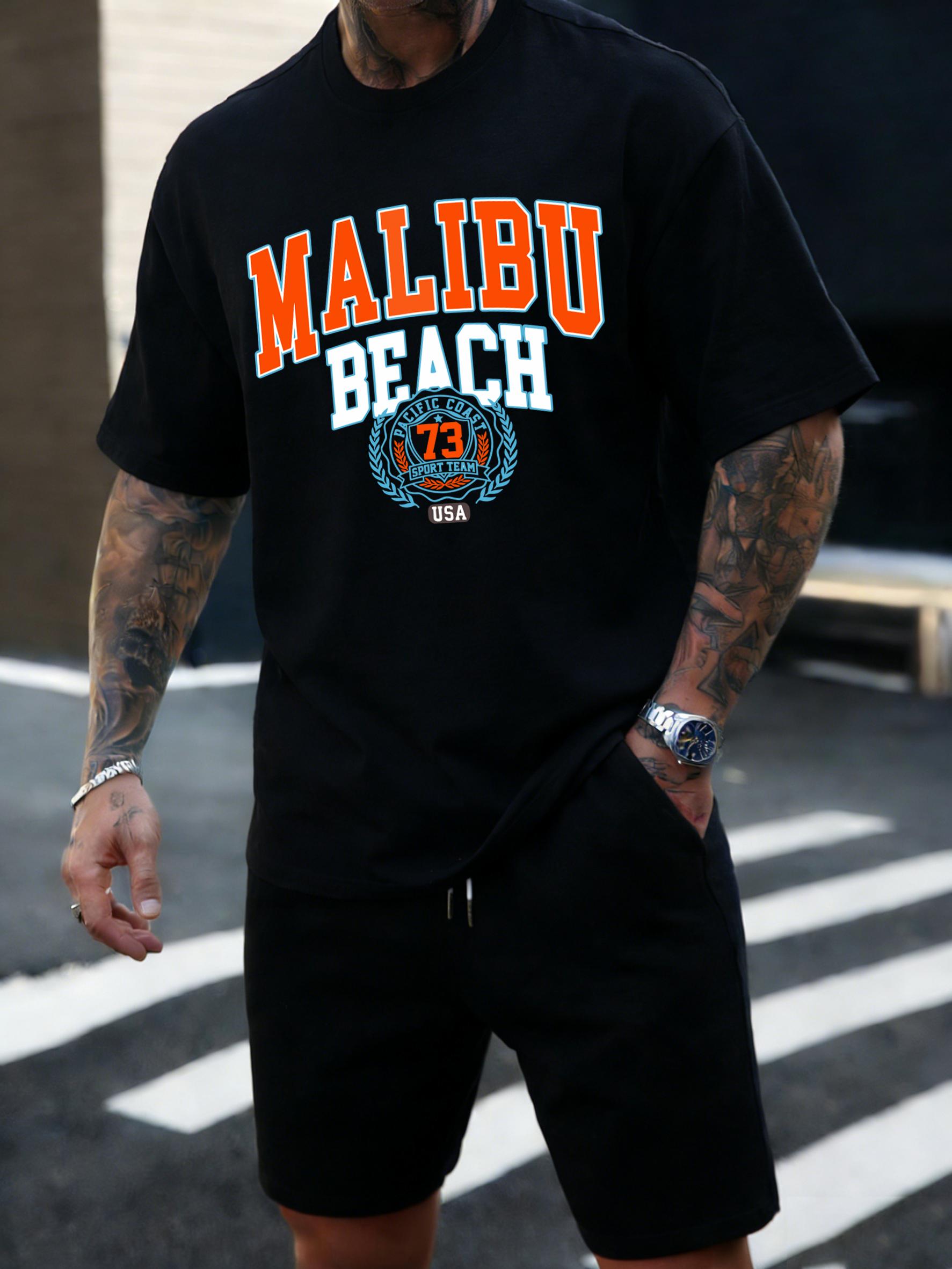 

Malibu Beach 73 Fashion Print TShirt Summer Outdoor Loose and Breathable Beachwear for Men HighQuality Pure Cotton S