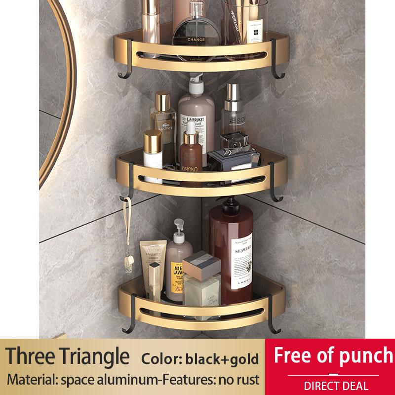 Golden Bathroom Shelf Space Aluminum Thickened Toilet Storage Rack   Bathroom Corner Rack Shower Rack Black Gold Triangle Basket