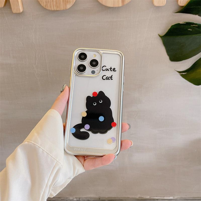 Custodia di lusso in TPU trasparente elettroplaccato con motivo a gattino e cucciolo per iPhone 15 Pro Max 14 13 12 Pro, con protezione anticaduta integrale e fiocco