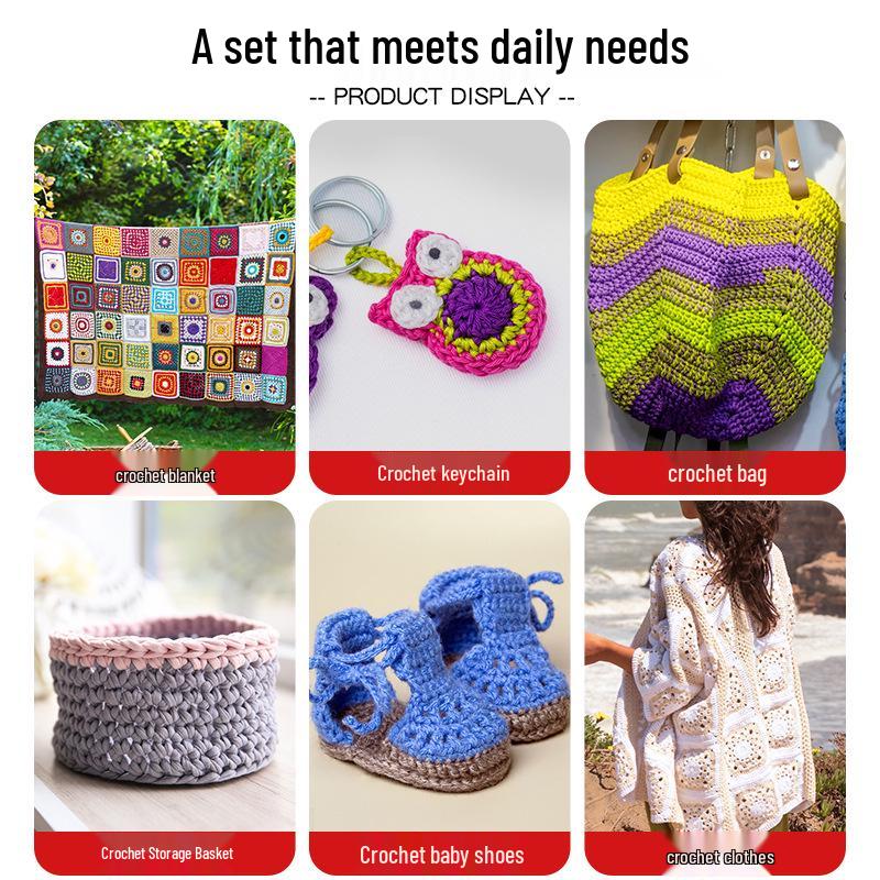 Afghan Crochet Needle Set: Long Handmade Aluminum Hooks & Colored Yarn for DIY Knitting Projects