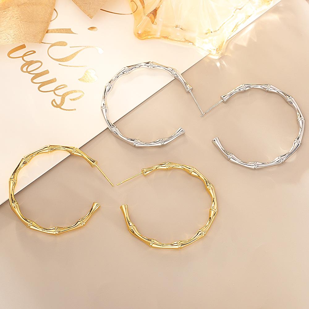 Elegant Minimalist Bamboo Hoop Earrings - S925 Silver Needle, New Metal Style, Perfect for Summer