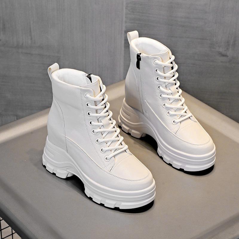 Stivaletti da Donna Nuovi Scarpe da Donna Versatili Rialzo Interno Fondo Spesso Stivali Martin Stile Britannico Stivaletti Sottili