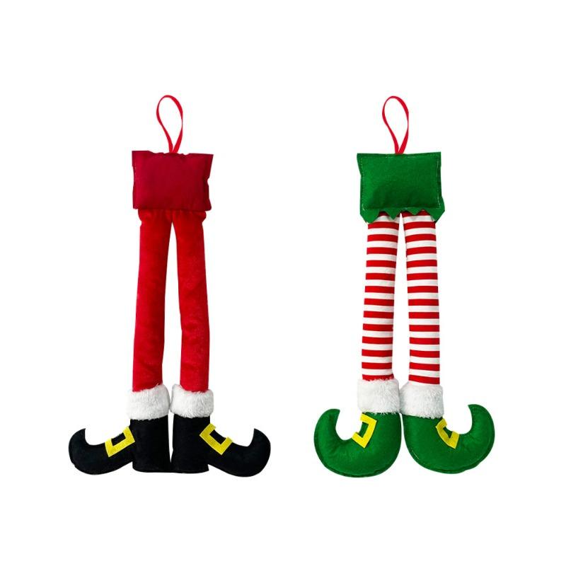 Christmas Stripes Red Elf Legs Hanging Tree Decoration Car Legs Decorative Fireplace Christmas Party Decorations