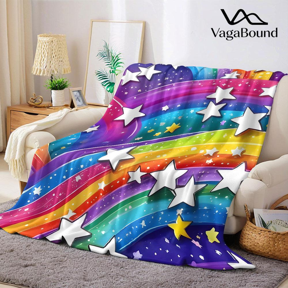 Rainbow Stars Flannel Blanket Warm Soft Halloween Christmas Decorative Couch Warm Cozy All-Season Gift
