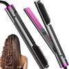 3 In 1 Electric LCD 60W Safety Titanium Hair Flat Iron Brush Hot Comb Hair Straightener Curler Ceramic Tourmaline Flat Iron