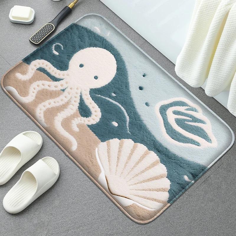 Octopus Brother Pattern Bathroom Mat Absorbent Foot Pad Shower Room Small Carpet Door Mat Machine Washable Soft and Comfortable