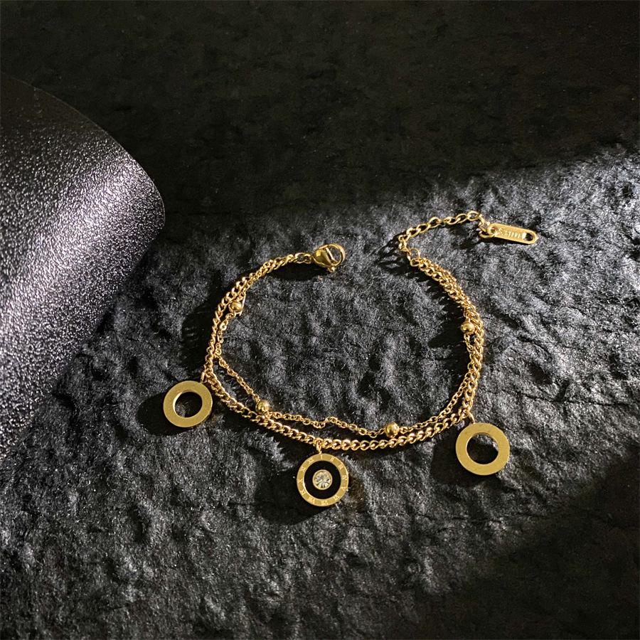 Europäischer & Amerikanischer Hip-Hop Stil Doppel-Lagen Titanarmband mit Römischen Ziffern & Kleeblatt-Anhänger