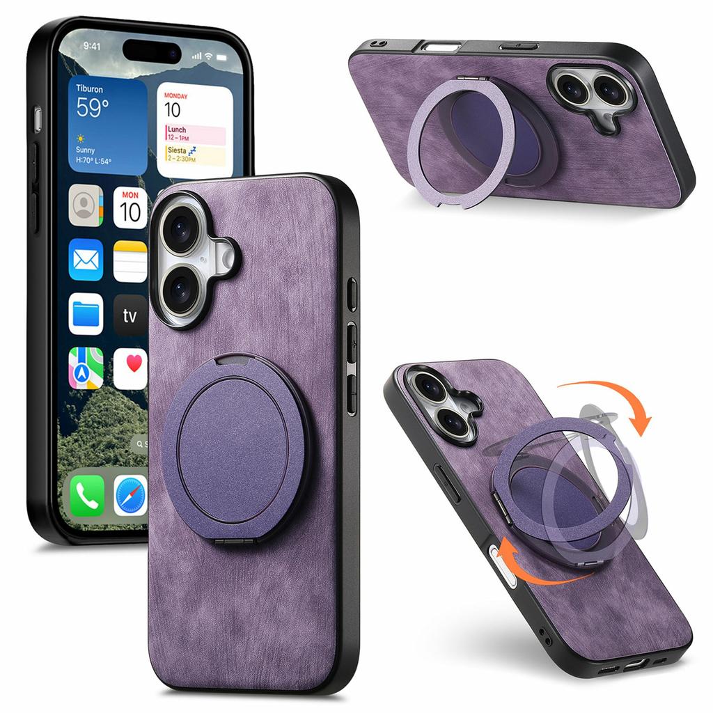 For iPhone 17 Phone Case with Rotating Kickstand Stress Relief Retro Leather Back Cover