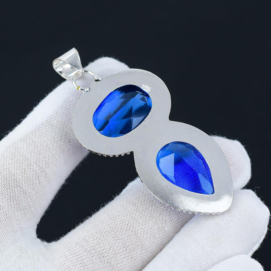 London Blue Topaz Gemstone Handmade 925 Sterling Silver Jewelry Pendant, Blue Handcrafted Jewelry Pendant Necklace, Thanks Giving Jewelry