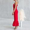 Spring new, fashionable and elegant solid color diagonal neck sleeveless fishtail dress
