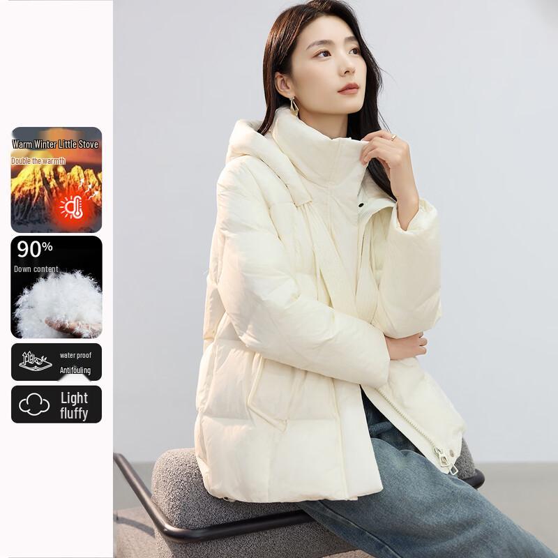 HSTYLE Women s Mid-Length 90% White Duck Down Puffer Jacket L