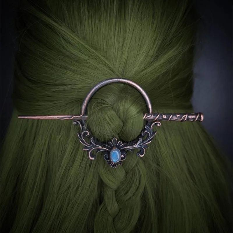 Vintage Mondstein Haarstäbchen für Frauen Gothic Retro Ahorn Krähenschädel Geweih Haarstäbchen Haarnadeln Wikinger Haarschmuck