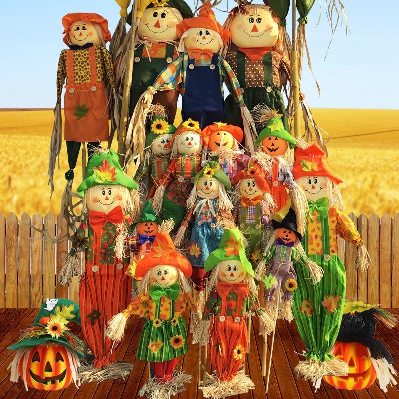 Cute Halloween Scarecrow Ornament Small Standing Scarecrow Welcome Sign Cartoon Garden Scarecrows Ornament Home Ornament