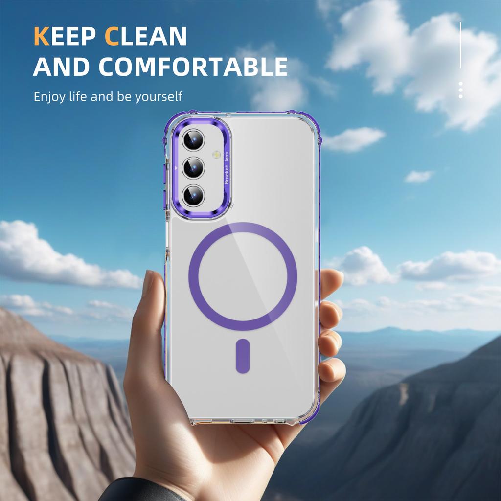 For Samsung Galaxy S24 Clear Phone Case with Lens Kickstand Cover Compatible with MagSafe