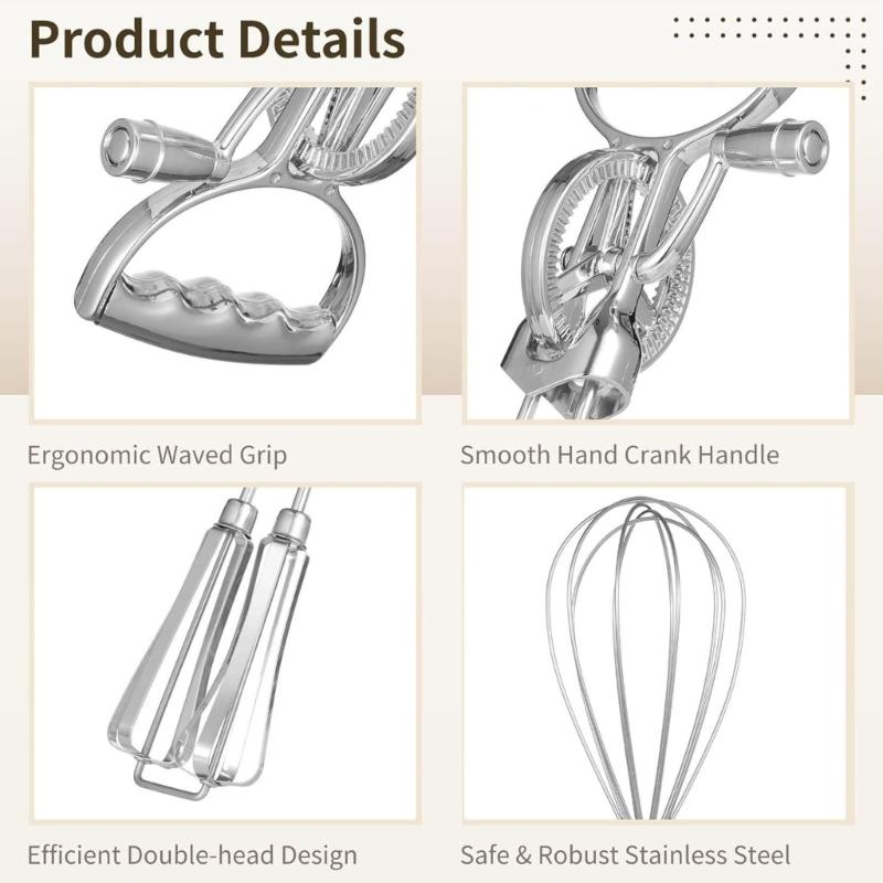 Nonrust Steel Hand Cranks Eggs Whisks Set Includes 4 Baking Tool Manual Eggs Whisks Set For Cream Batter Preparation