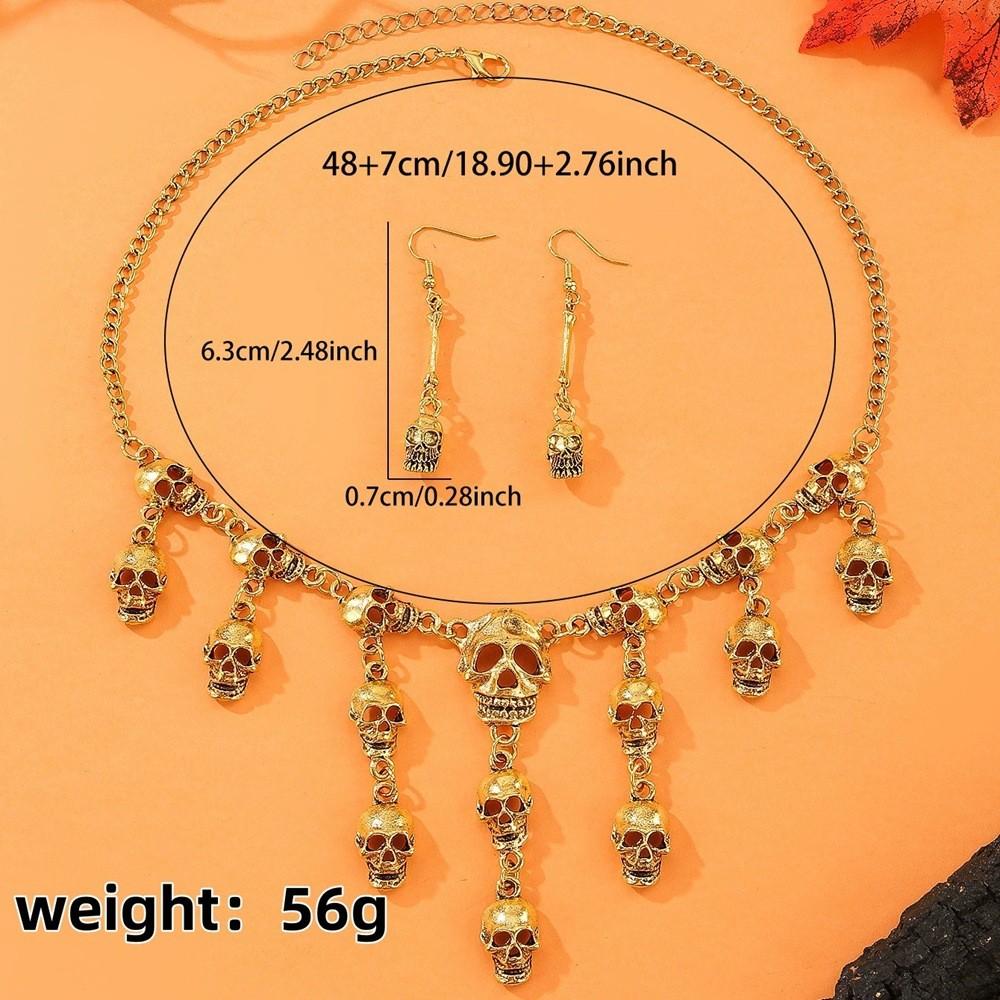 Necklace Gothic Skeleton And Earrings Set With Alloy Material For Halloween Festivities And Style Alternative