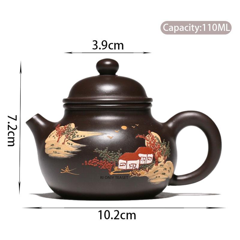 

110ml Yixing Purple Clay Teapots Raw Ore Black Mud Handmade Landscape Tea Pot Household Beauty Tea Infuser Zisha Kettle Teaware
