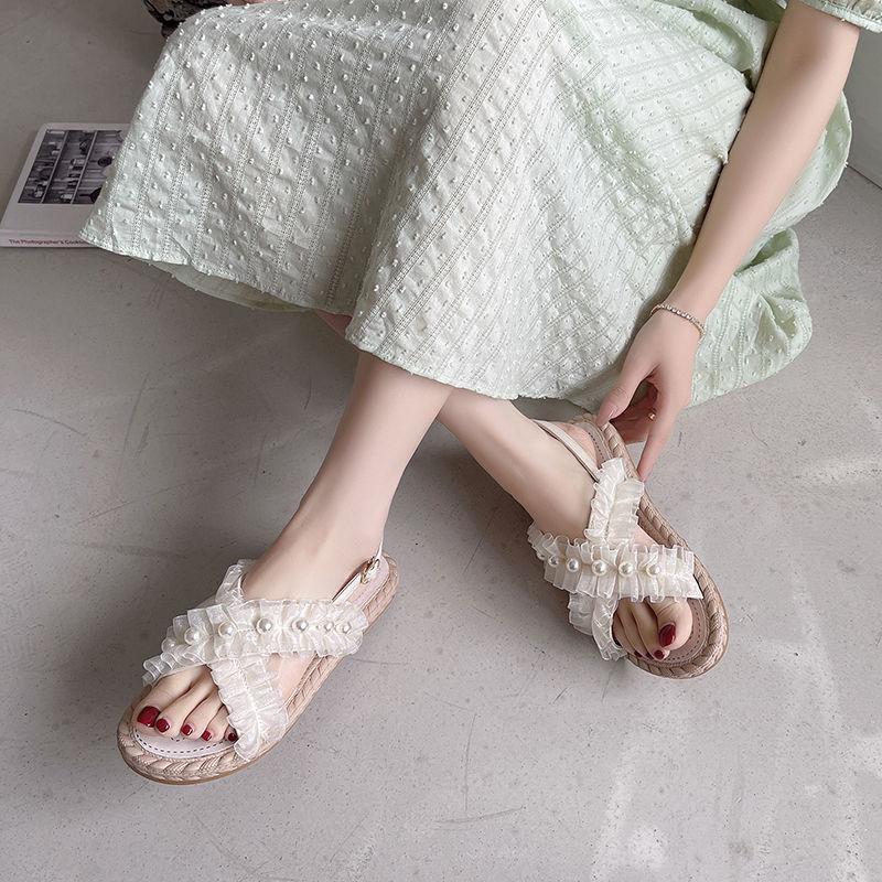 Roman Style Sandals for Women Summer 2025 No Heel Flat Rubber Ladies Shoes Footwear Beach Vintage New Breathable Fashion Daily H