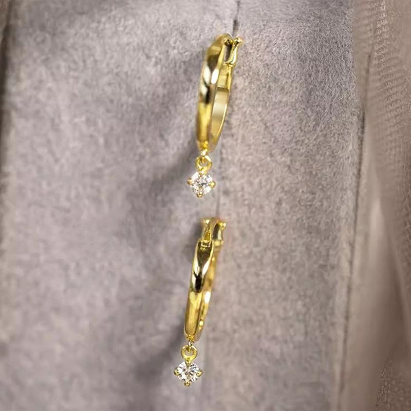 Gold Plated Mini Huggie Hoop Earrings with Solitaire CZ Drop, Dainty Dangling Crystal Earrings for Women