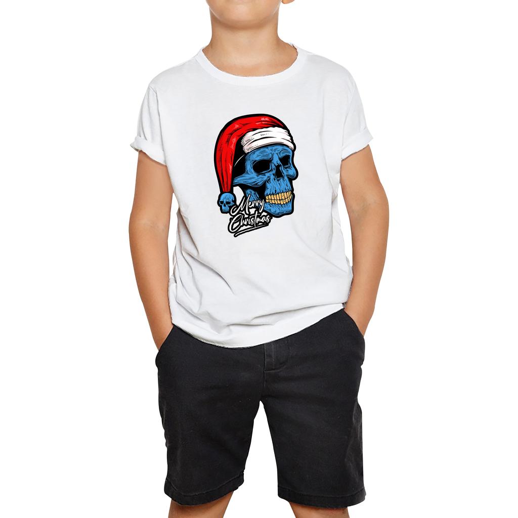 Santa Skull Merry Christmas Kids T Shirt