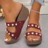 Fashion Summer Women's Platform Open Toe Wedge Sandals Thick Sole Peep-Toe Studded Hollow Out Design Slippers