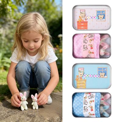 Klein Zakkonijn in Doos Mini Pluche Mama en Baby Konijn Wonen in een Blikken Doos Paasmand Vulling Cadeaus voor Kinderen