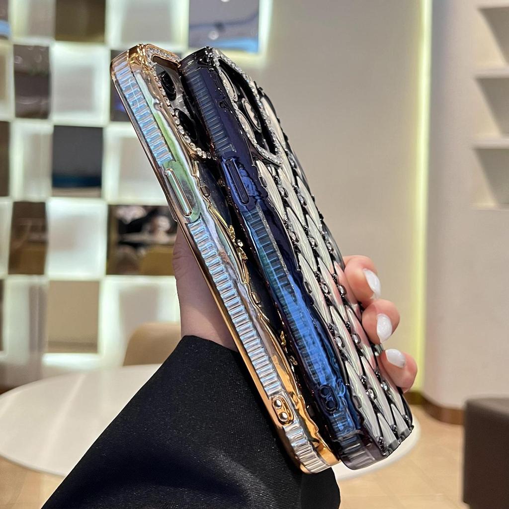 Silbernes Glitzer-Rautenmuster-Handyhülle für iPhone 13-17 Pro/Max/Plus