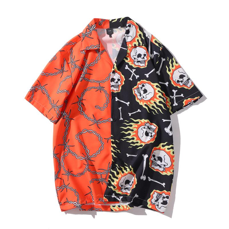 

Summer Vintage Black Skull Men s Shirt Y2K Summer Hawaiian Short Sleeve Mens Woman Skull Printed Beach Shirts S
