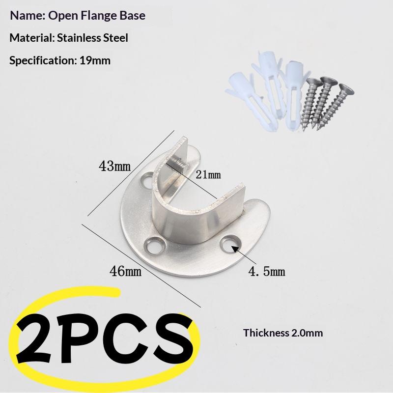 1/2Pcs Curtain Rod Tube Hook Fixed Support Bracket Seat Stainless Steel Flange Seat Wardrobe Hanger Rod Fixing Hardware Parts