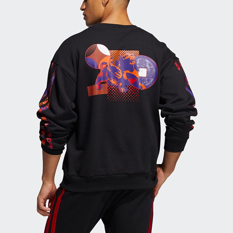 Adidas Mic Gfx Crew Print Basketball Sweatshirt Men Tops Black GU9538