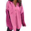 Women's Oversized Casual Long-Sleeve Button-Up Hoodie Knit Patchwork Hoodie With Pockets